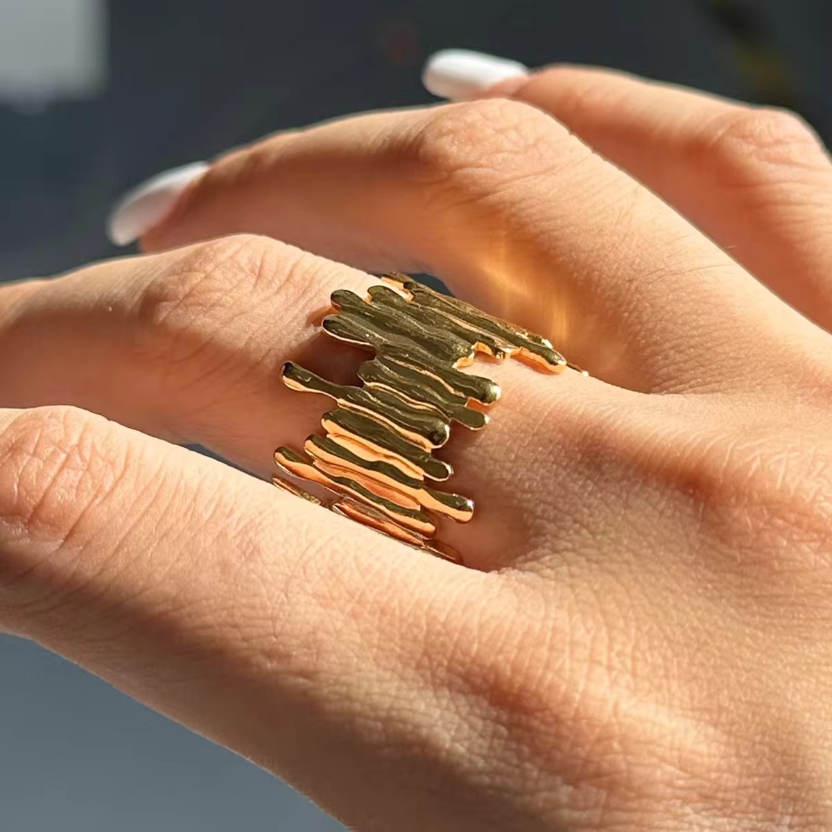 18k Gold Plated Geometric Minimalist Asymmetrical Adjustable Open Ring
